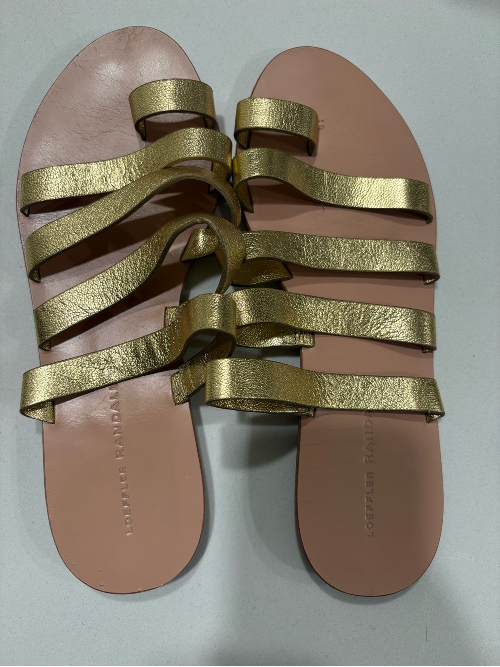 Loeffler Randall “Noor” size 8 Gold Strappy Leather Slide Sandals - Women